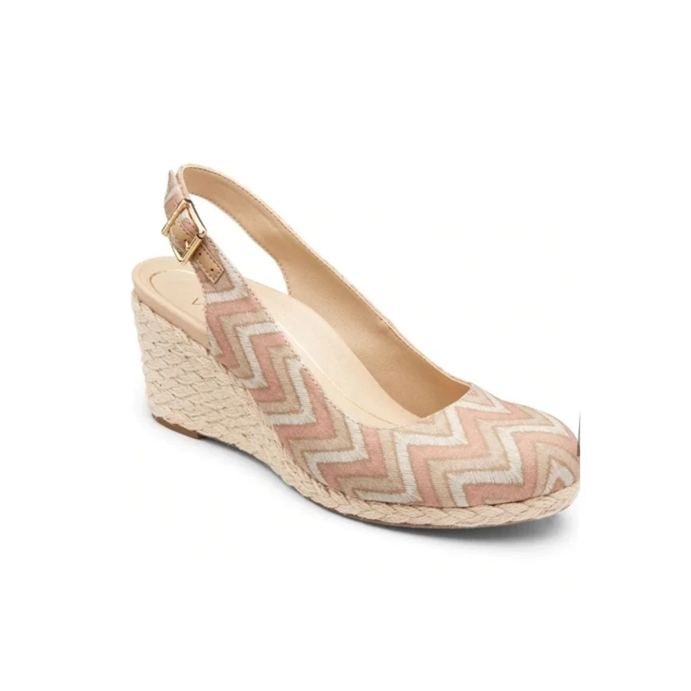 Vionic Coralina Wedge Sandals Womens 10 Blush‎ Pink Chevron Espadrille Boho Chic